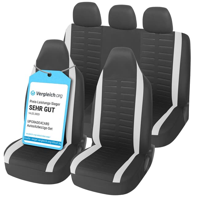 Upgrade4cars Autositzbezüge Set für Pilotensitze | Autositzbezug Komplettset in Weiß 🚗 | Autoschonbezüge Universal mit integrierter Kopfstütze