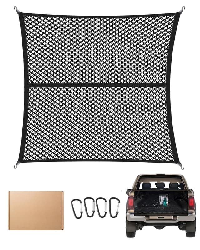 🚚✨ FoundGo 120x120cm Gepäcknetz [Max. 210x210cm Dehnbar] - Hochelastisches Kofferraumnetz Trennnetz Gepäckfixierung