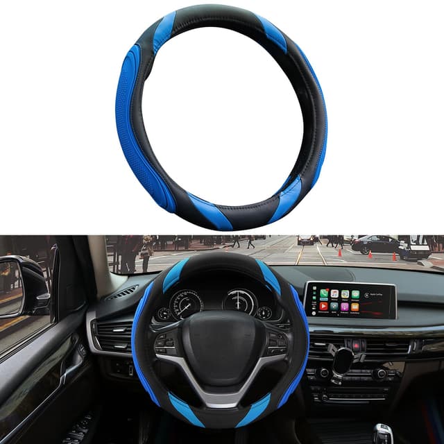 🚗🔵 XCBYT Lenkradbezug Auto Universal 37-38cm, Super Anti-Rutsch Lenkradhülle in Leder