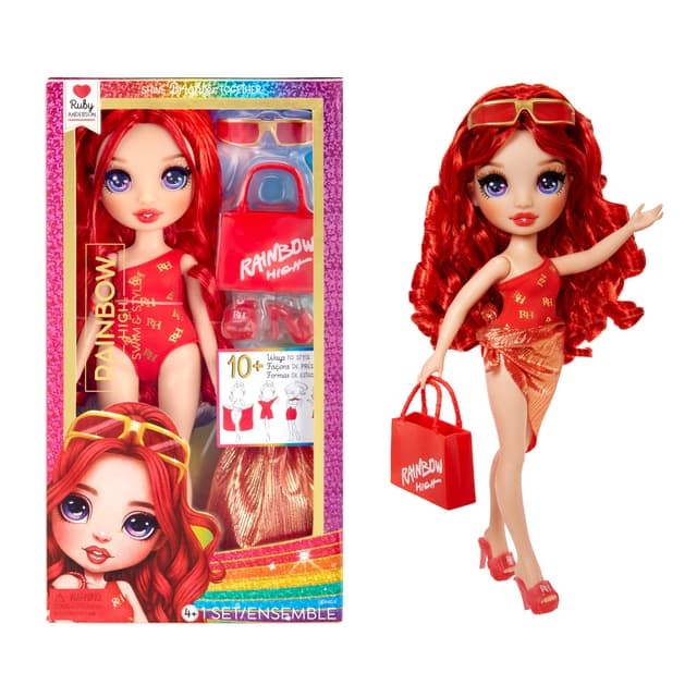 🌈 Rainbow High Swim & Style - Ruby (Rot) - 28 cm Große Puppe 🌞