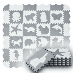 🧩🦒 Juskys Kinder Puzzlematte Timon 36 Teile mit 16 Tieren in grau weiß - rutschfest & abwischbar 🐶🐴🐊 - Puzzle ab 10 Monate Angebot bei HelloDeals