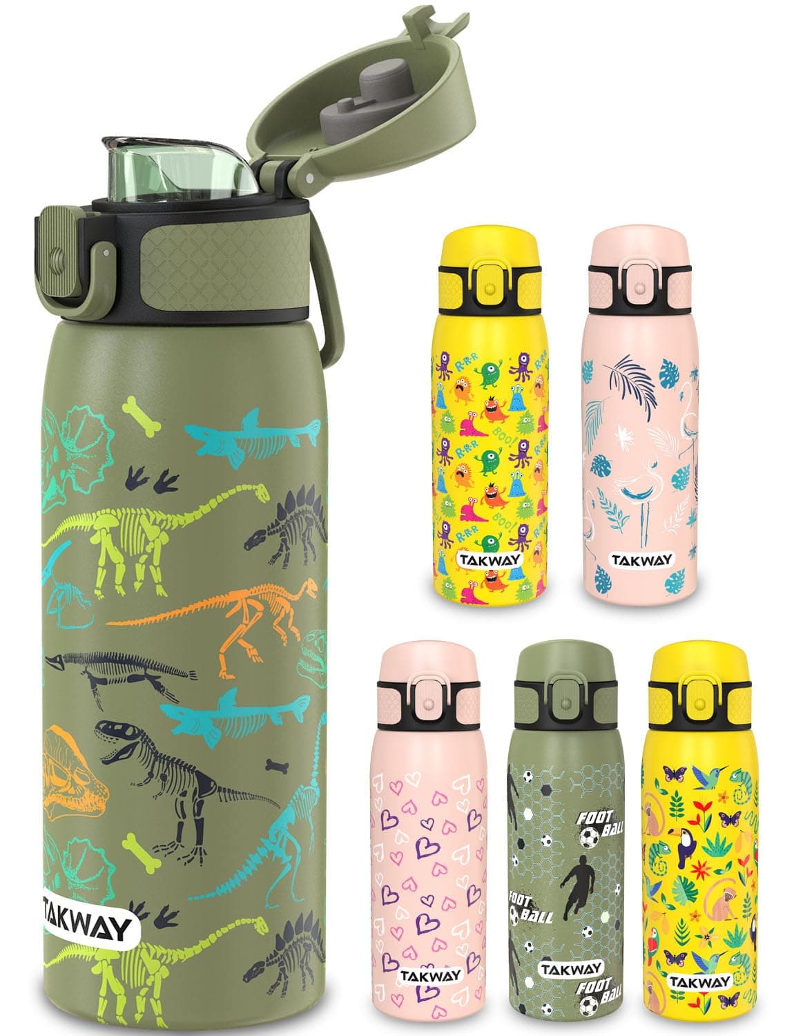 🦖 TAKWAY Edelstahl Trinkflasche Kinder 550ml - Auslaufsicher & isoliert 🥤