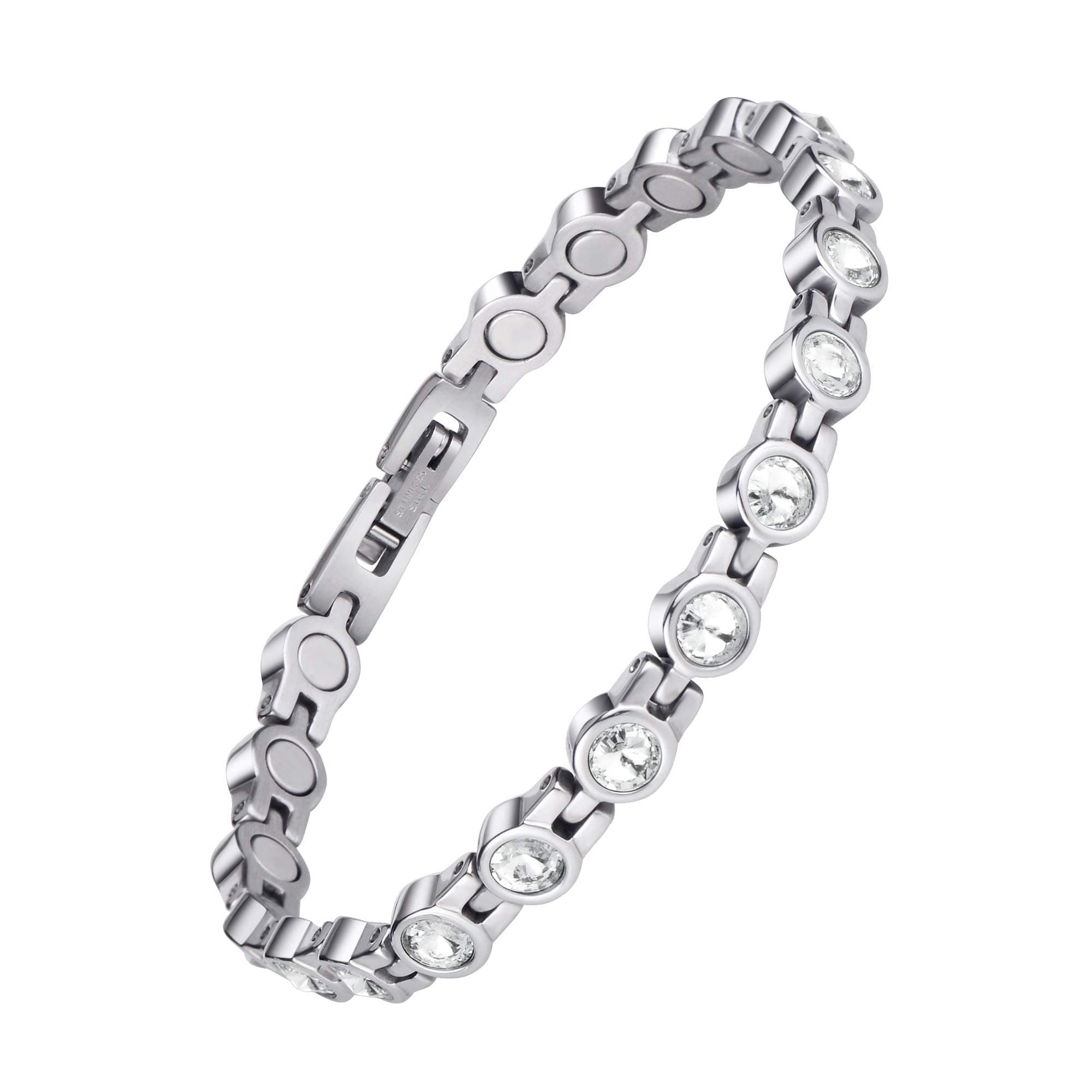 JEROOT Magnetarmband für Damen mit weißem Zirkonia und 3500 Gauss Magnetfeldtherapie ⚡️