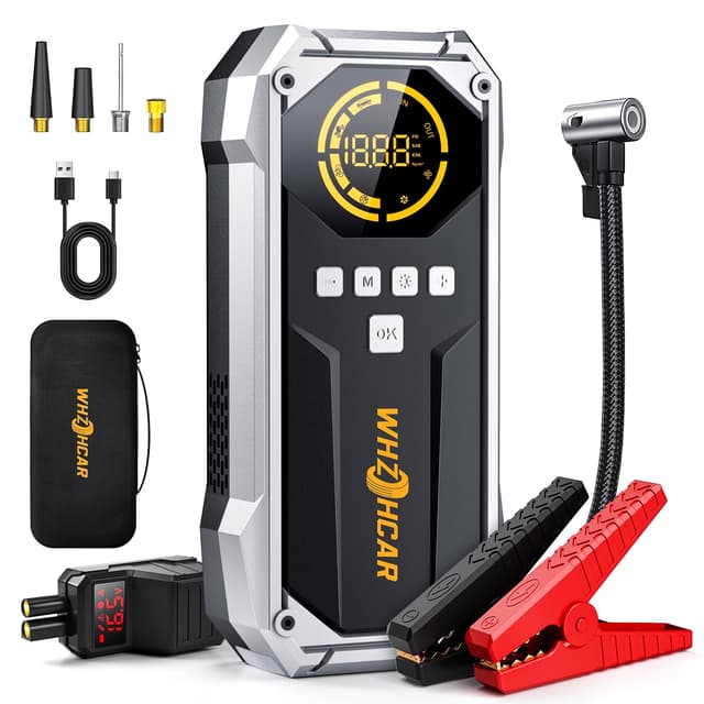 Starthilfe Powerbank mit Kompressor 26800mAh 6000A 150PSI LCD Tragbare Starter Powerbank LED Taschenlampe