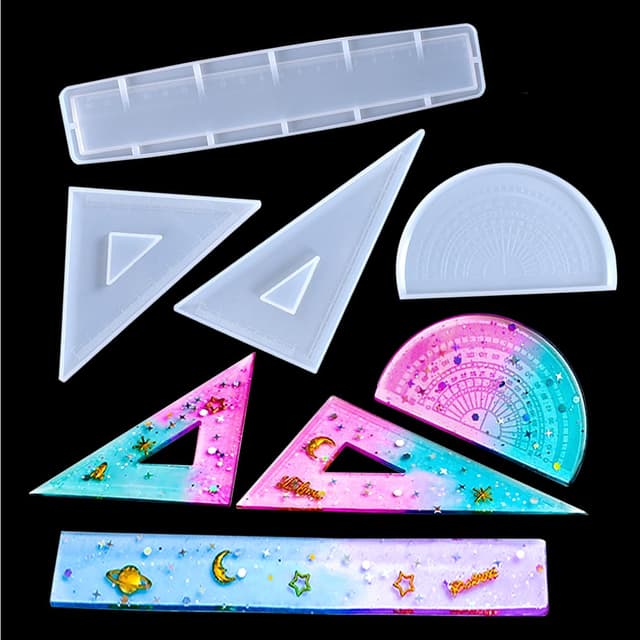 FineInno 4 Stück Silikonform Lineal Schimmel Ruler Resin Mold Harz Form Gießformen Herrscher Epoxidharz Formen für DIY Briefpapier Schmuck Lineal Silikonform 📏🔶🔷