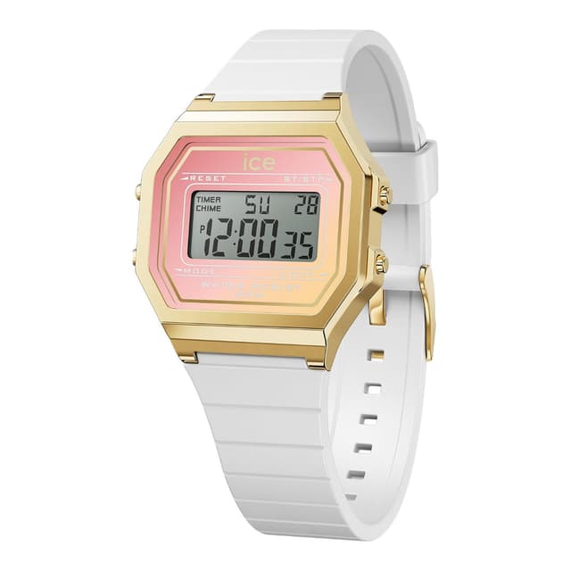 Ice-Watch - ICE digit retro Sunset - Damenuhr mit Plastikarmband (Small) Weiß, Rosa und Gelb 🌅🕑⌚️