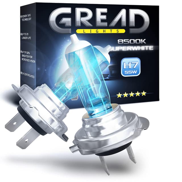 Angebot: Gread - H7 Lampe Auto H7 12V 55W - super-weiß - Frontscheinwerfer 8500k E-Prüfzeichen eintragungsfrei - Xenon Optik - 2 Stück H7 - 2 Stück