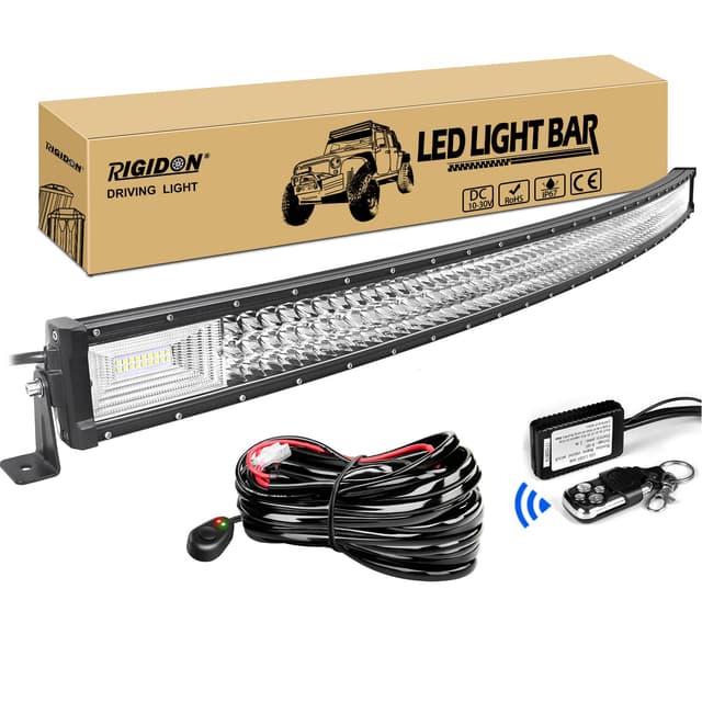 RIGIDON Gebogene LED Lichtleiste KFZ mit 12V Kabelbaum Kit, 52 Zoll 132cm 675W Offroad Beleuchtung LED Bar für Auto SUV ATV, UTV, LKW 4x4