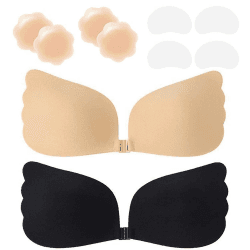 Klebe BH Push up Ohne Träger Unsichtbarer Trägerloser BH zum Kleben Sticky Bra Rückenfreier Klebe-BHs Trägerlos Klebebh Damen Klebepads Große Brust Kleine Brüste für Rückenfreies Kleid und Brautkleid B Beige+schwarz 🌟👙 Angebot bei HelloDeals