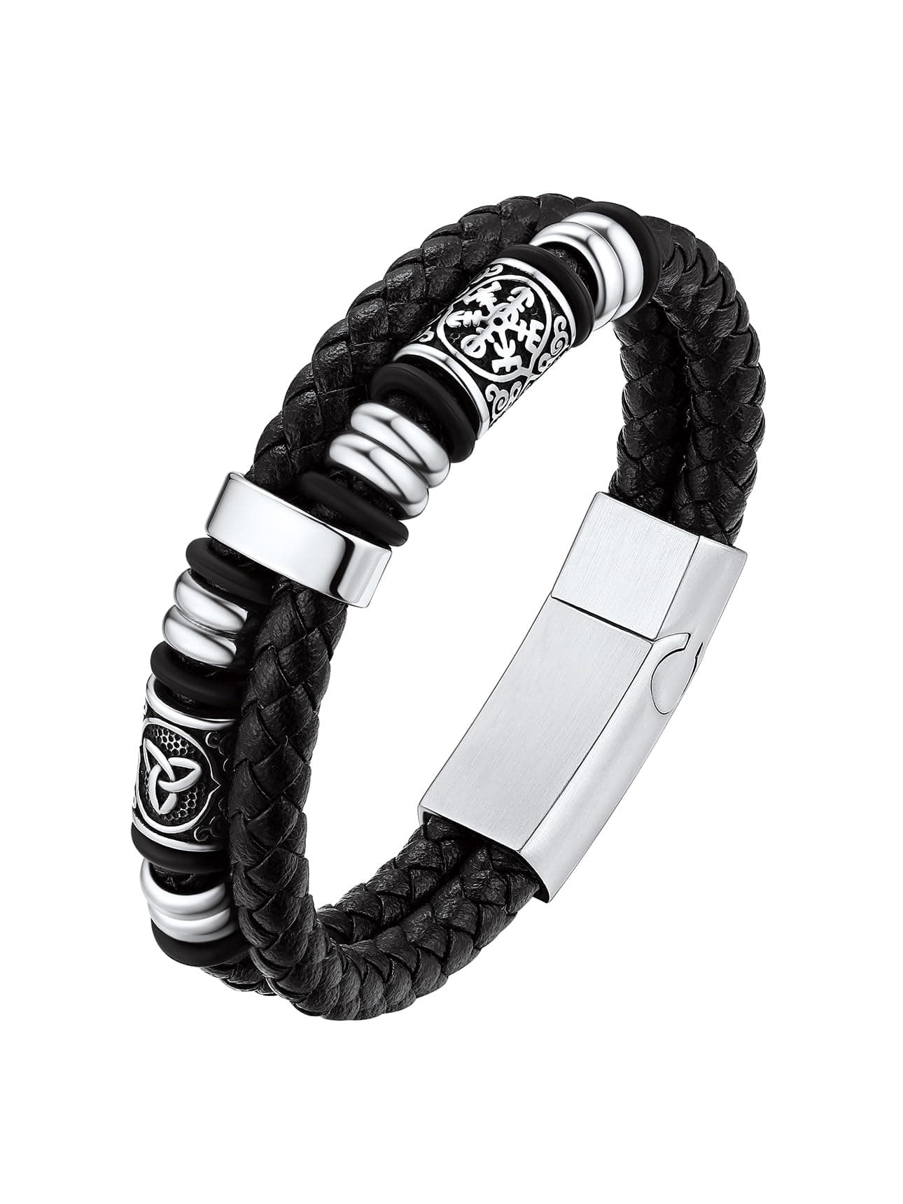 Bestyle Lederarmband Männer mit Magnet Verschluss | Silber 19.0 Zentimeter ⭐🔔