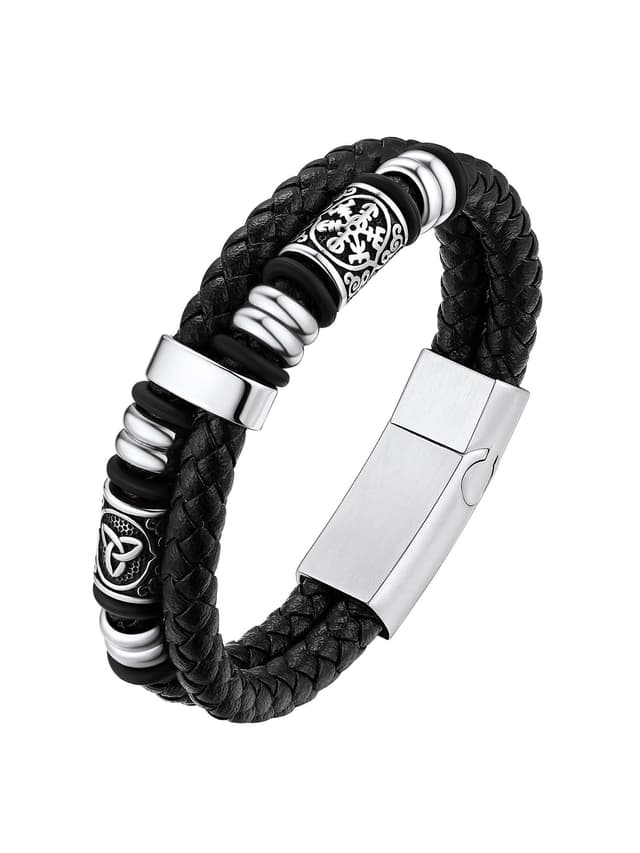 Bestyle Lederarmband Männer mit Magnet Verschluss | Silber 19.0 Zentimeter ⭐🔔