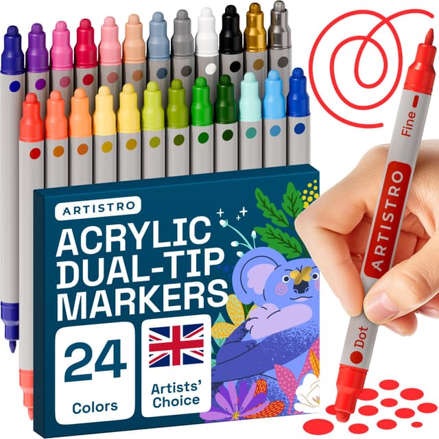 Artistro 24 Acrylstifte für Steine Wasserfest mit Doppelspitze 🎨🖌️