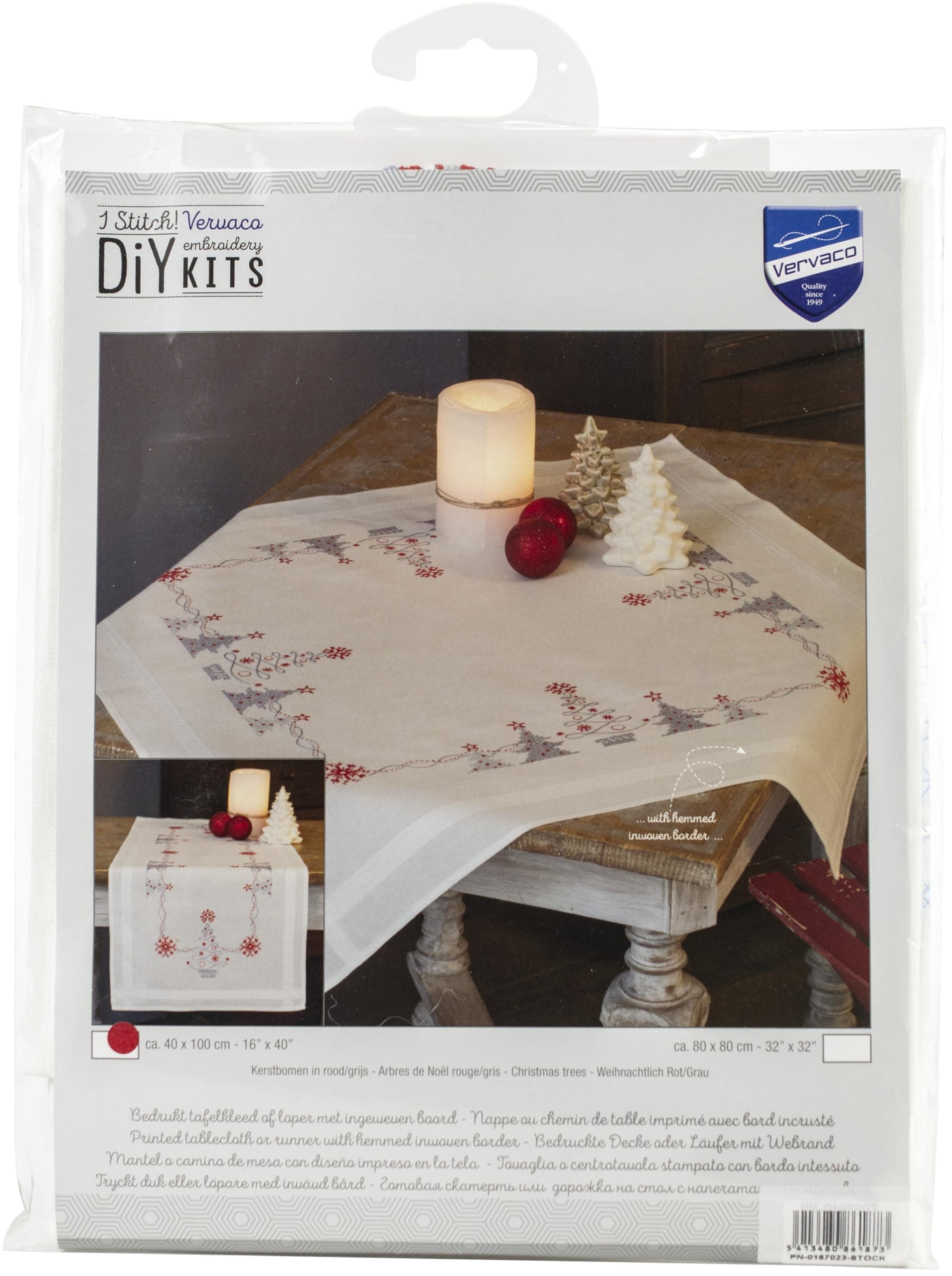 Vervaco Stickpackung Kreuzstich Set 🎨 Weihnachtlich Rot/Grau Tischläufer DIY Basteln Kreativ Stickset 40 x 100 cm Mehrfarbig