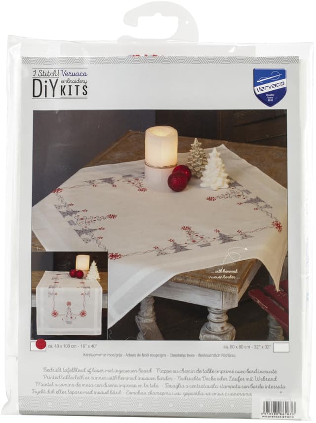 Vervaco Stickpackung Kreuzstich Set 🎨 Weihnachtlich Rot/Grau Tischläufer DIY Basteln Kreativ Stickset 40 x 100 cm Mehrfarbig