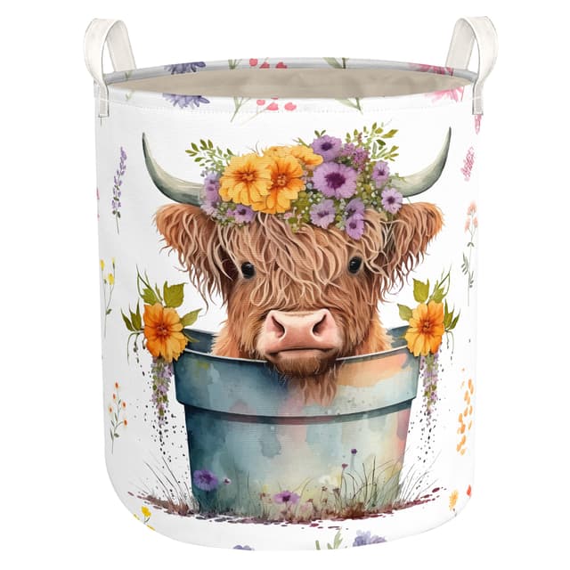 🐄 Kuh Wäschekorb faltbar 43L - Kinder Wäschekorb leichtes Gewicht