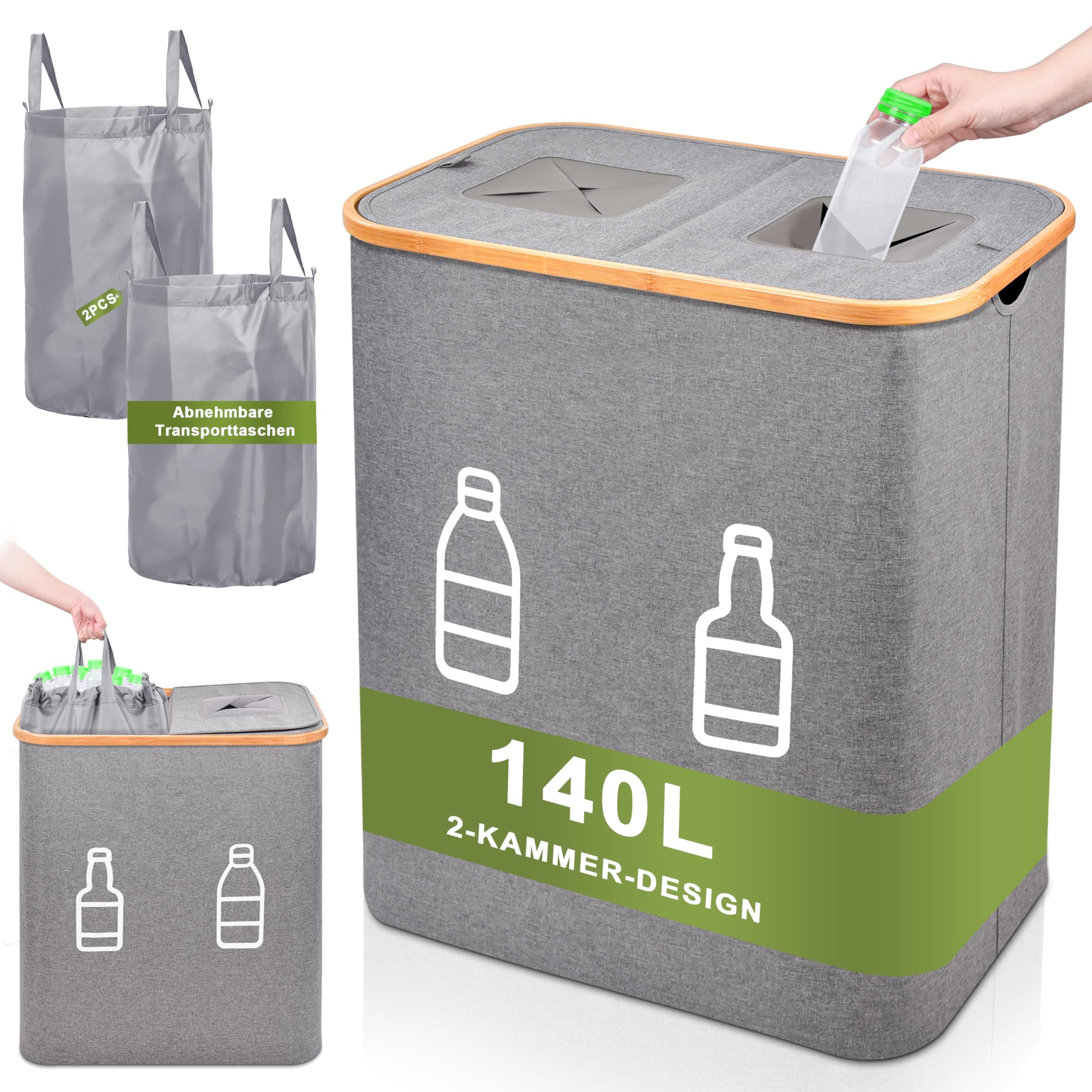 IEEILULU 140L Pfandflaschen Sammelbehälter mit 2 Fächern 🌿🔄