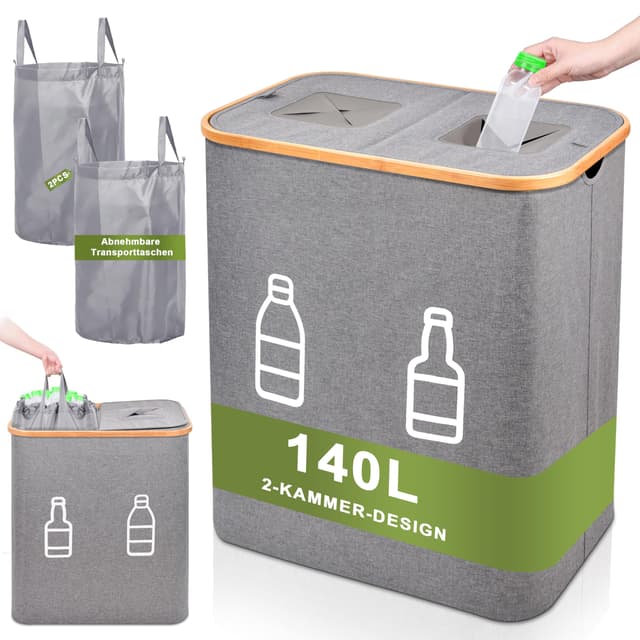 IEEILULU 140L Pfandflaschen Sammelbehälter mit 2 Fächern 🌿🔄