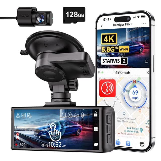 REDTIGER 4K STARVIS 2 Dashcam Auto Vorne Hinten 🚗📹 Touchscreen 3,18 Zoll, Sprachsteuerung, Dash Cam Auto 5.8GHz WiFi GPS, Kostenlose 128GB Karte 🌙🚗