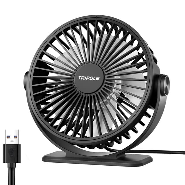 🌀🌬️ TriPole Ventilator Leiser, Mini Ventilator mit 3 Geschwindigkeiten, USB Tischventilator Leistungsstarker Tragbarer mit 360°Neigung Schwarz