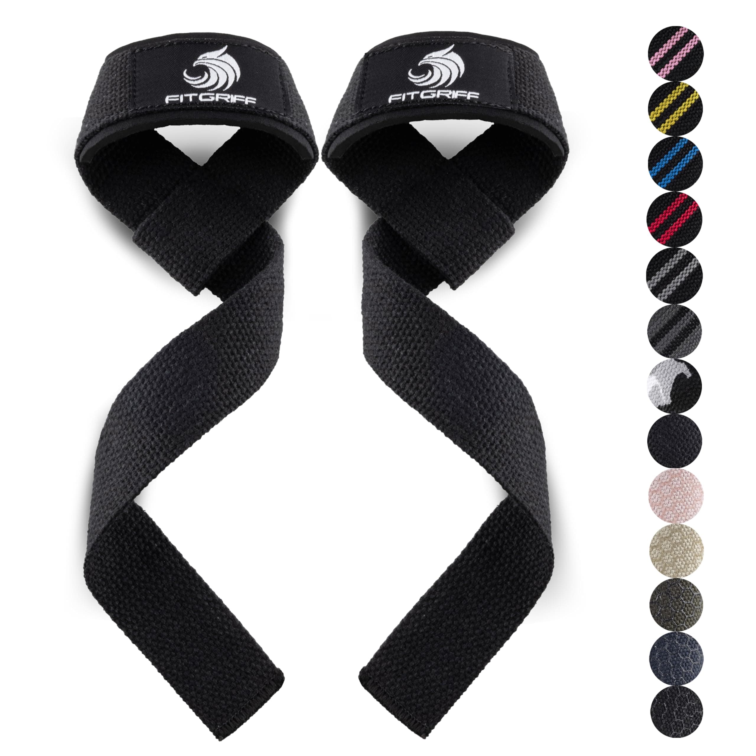 Fitgriff® Zughilfen (gepolstert) für Krafttraining, Bodybuilding, Fitness - Kreuzheben Gurte - Lifting Straps - Black Original