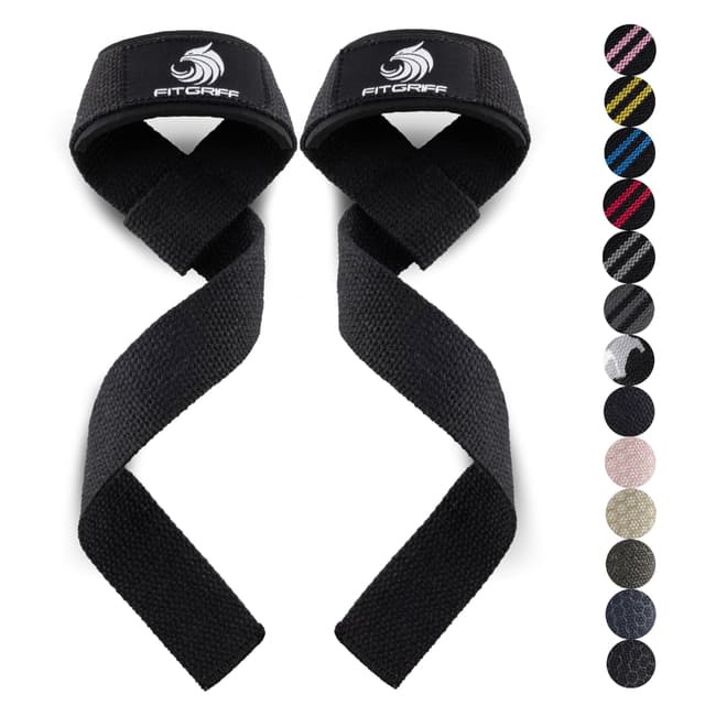 Fitgriff® Zughilfen (gepolstert) für Krafttraining, Bodybuilding, Fitness - Kreuzheben Gurte - Lifting Straps - Black Original