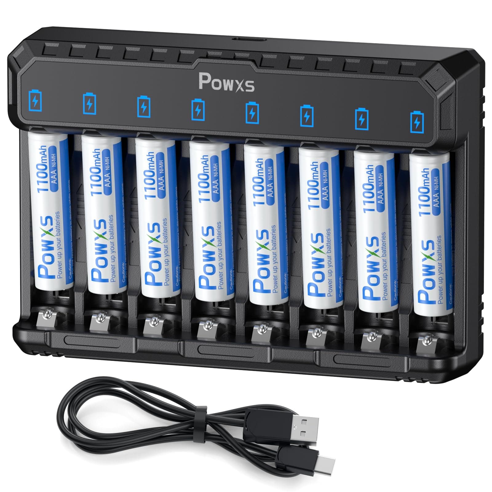 POWXS Akku Ladegerät mit AAA Akku 1100mAh 8 Stück