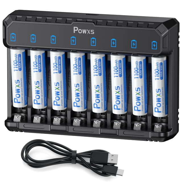 POWXS Akku Ladegerät mit AAA Akku 1100mAh 8 Stück