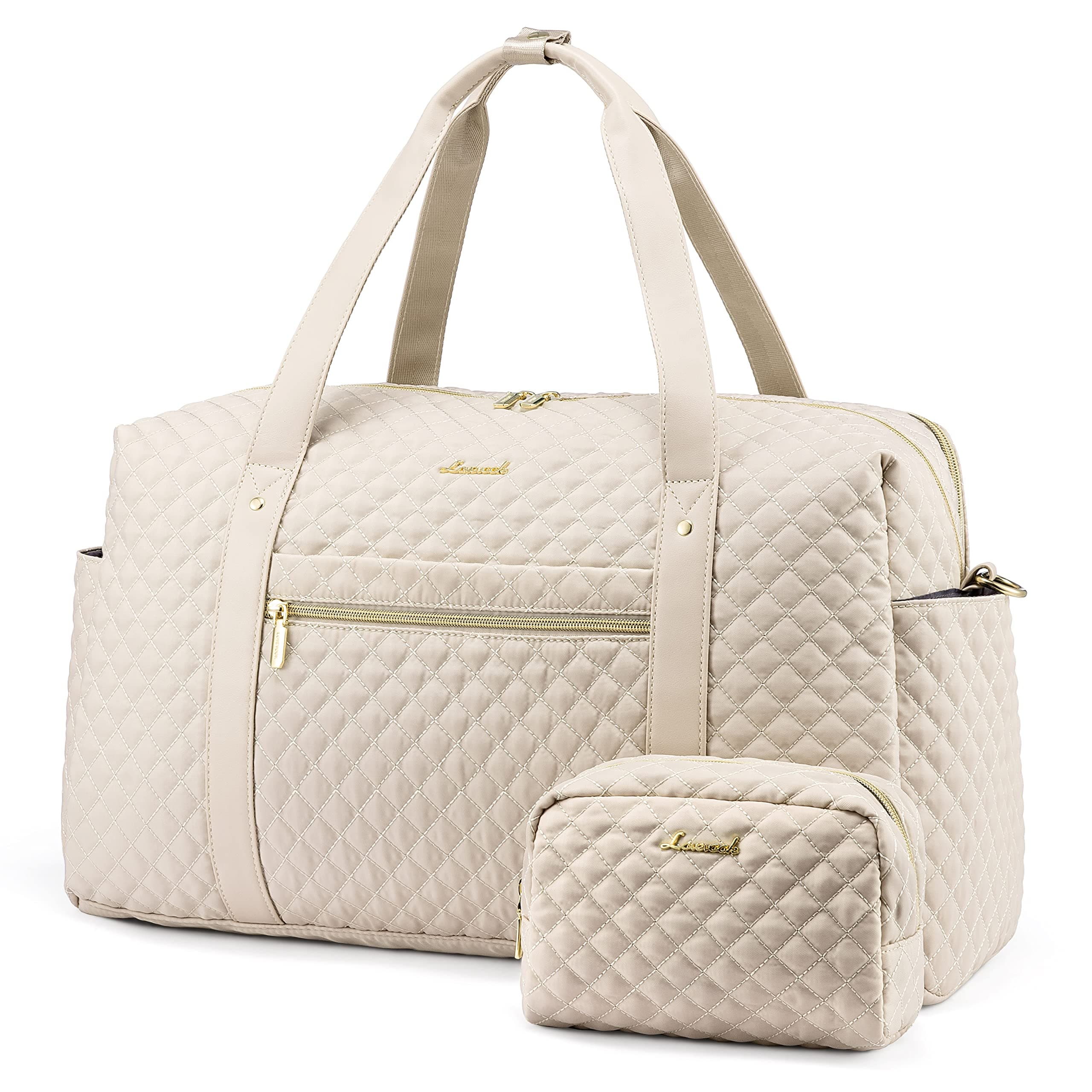 👜 LOVEVOOK Reisetasche Damen Sporttasche Groß mit Laptopfach Weekender Handgepäck Tasche Gym Bag Travel Duffle Fitness Frauen Kliniktasche Krankenhaustasche für Reise Flugzeug Sport Leicht Beige 35L