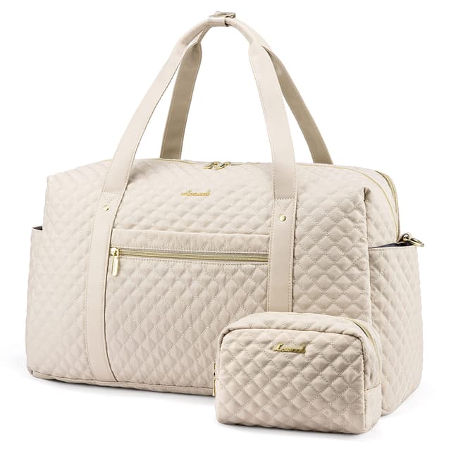 👜 LOVEVOOK Reisetasche Damen Sporttasche Groß mit Laptopfach Weekender Handgepäck Tasche Gym Bag Travel Duffle Fitness Frauen Kliniktasche Krankenhaustasche für Reise Flugzeug Sport Leicht Beige 35L