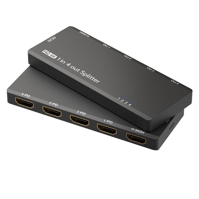 🔥 Ruipoo HDMI Splitter 1 In 4 Out, 4K@60Hz HDMI Splitter für 4 Monitore, Spiegeleinstellung, Unterstützt Full HD HDTV Blu-Ray DVD, Fire Stick 18gpbs