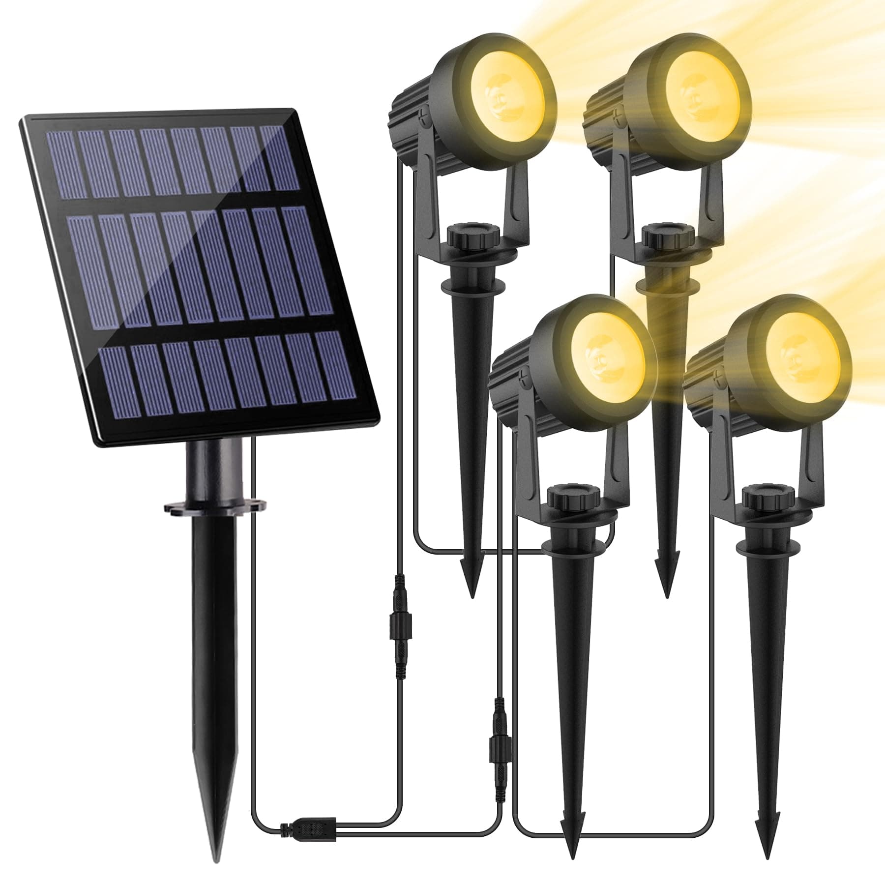 🌞🌳 NATPOW Gartenstrahler Solar - LED Solarlampen für den Garten - IP65 Wasserdicht - 2 Helligkeitsstufen - 3000K Dusk to Dawn Gartenbeleuchtung - 4-in-1 - 3000k 4H