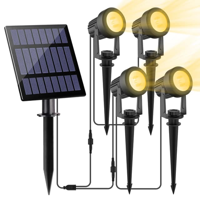 🌞🌳 NATPOW Gartenstrahler Solar - LED Solarlampen für den Garten - IP65 Wasserdicht - 2 Helligkeitsstufen - 3000K Dusk to Dawn Gartenbeleuchtung - 4-in-1 - 3000k 4H