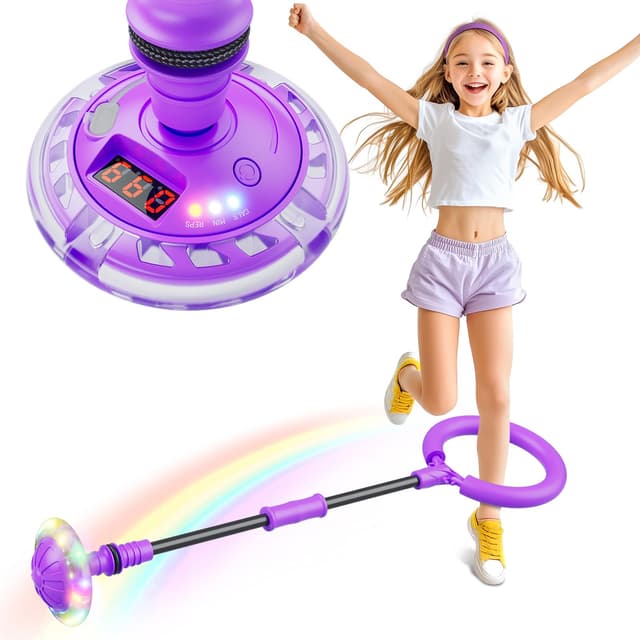 🎁 Hot Bee Kinder Blinkender Springring Fußkreisel mit Zähler, Timer, Kalorienzähler - Lila