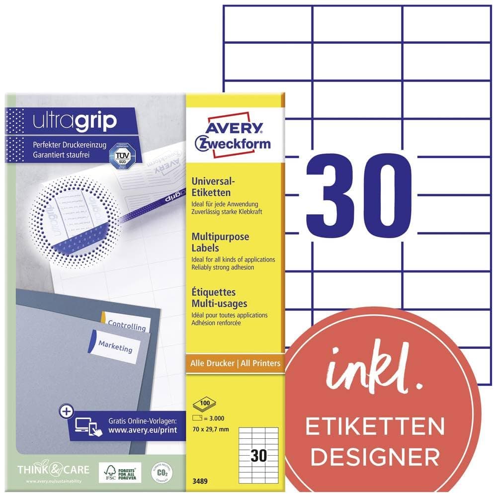 🔖 AVERY Zweckform 3489 Universal Etiketten (3.000 Klebeetiketten)