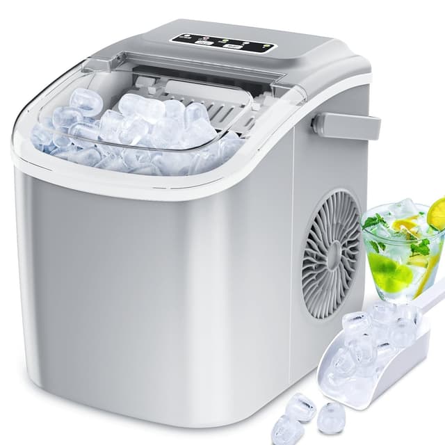 🧊🏠 Kleine Eiswürfelmaschine mit Griff | 9 Eiswürfel in 6 Minuten | Selbstreinigend | Grau