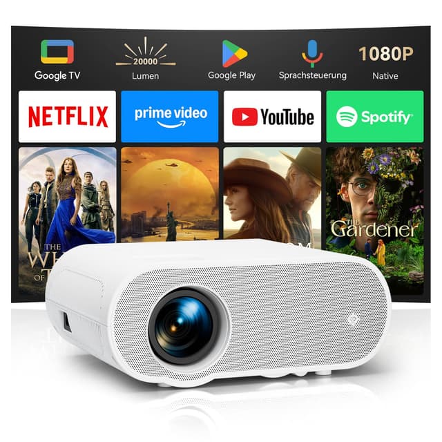 🎬 Beamer 4K mit Google TV/Netflix Integration 🌟 20000 Lumen Full HD LED Heimkino Projektor