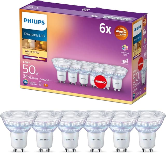 🌟 Angebot: Philips LED Classic GU10 Lampen Warm Glow 6-er Pack (50 W) 🌟