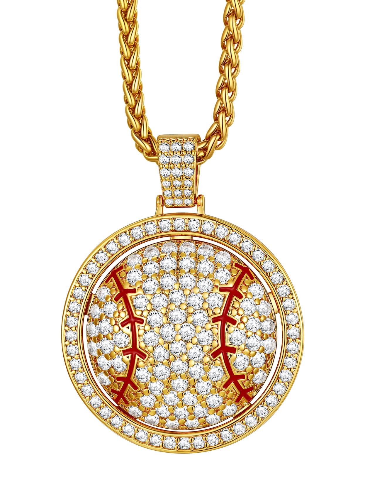 Richsteel Baseball/Fußball/Basketball/Rugby Halskette Herren Damen mit Anhänger Kette drehbar Zirkonia Gold 🏀⚽️🏈