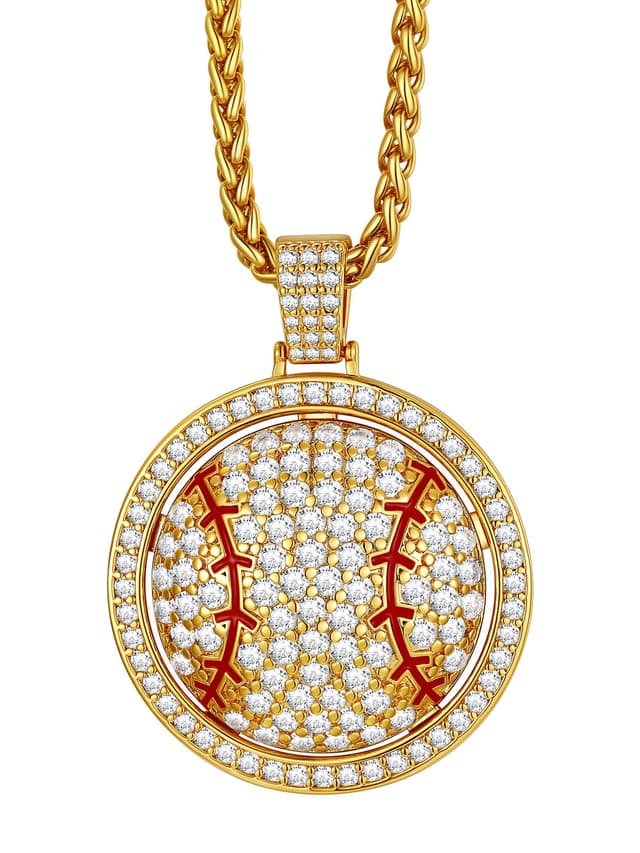 Richsteel Baseball/Fußball/Basketball/Rugby Halskette Herren Damen mit Anhänger Kette drehbar Zirkonia Gold 🏀⚽️🏈