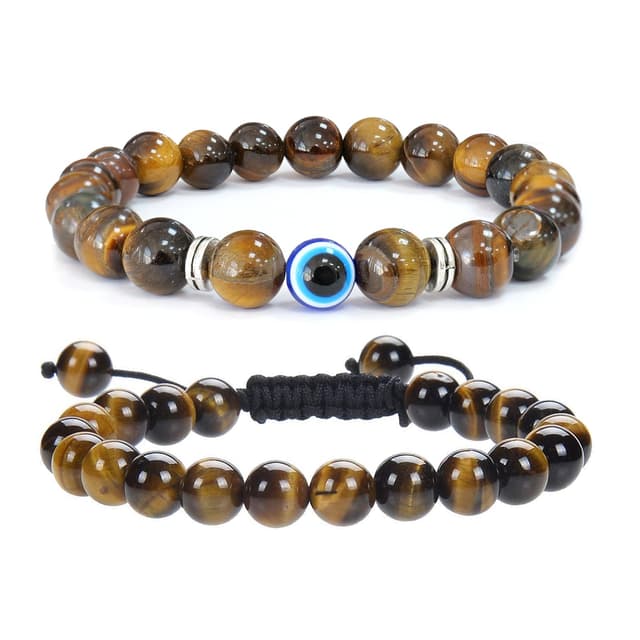🌟 XSDSLS 2 Stück Naturstein Perlenarmband Herren 8MM Stretch Tigerauge Armband 🌟