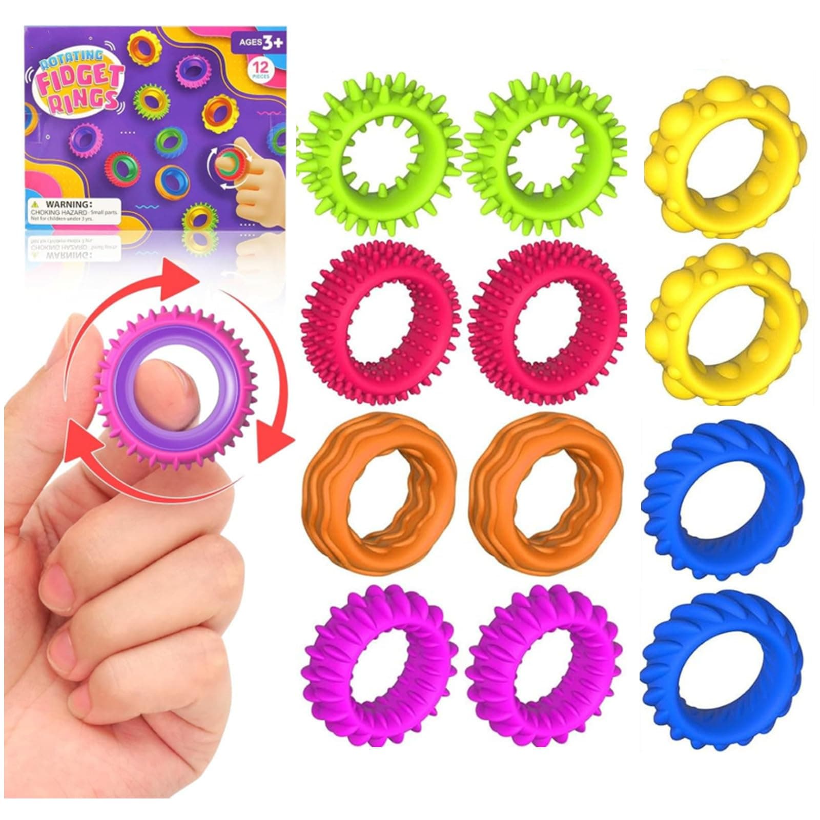 🌈 JoyJoyful Fidget Ring Toys für Kinder Erwachsene | 12 Stück Sensorik Autismus Spielzeug 🌟