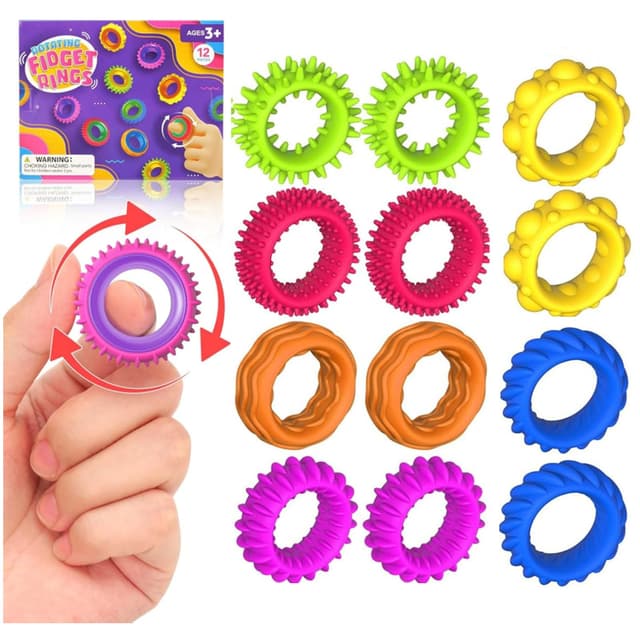 🌈 JoyJoyful Fidget Ring Toys für Kinder Erwachsene | 12 Stück Sensorik Autismus Spielzeug 🌟