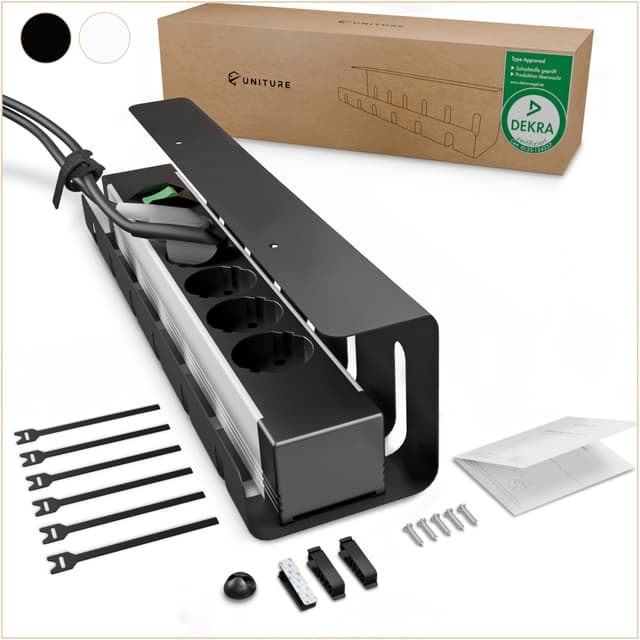 🔌 UNITURE® Kabelkanal Schreibtisch [DEKRA Zertifiziert] - 1er Set Kabelmanagement - 40cm lang Kabelhalter - Kabelführung - Schwarz