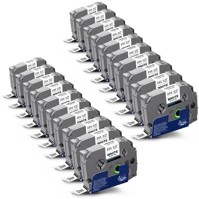 Angebot: 20x Labelwell kompatibel Schriftband Ersatz für Brother TZe-231 P-touch Bänder TZ 12mm x 8m 0.47 Schwarz auf Weiß 🏷️