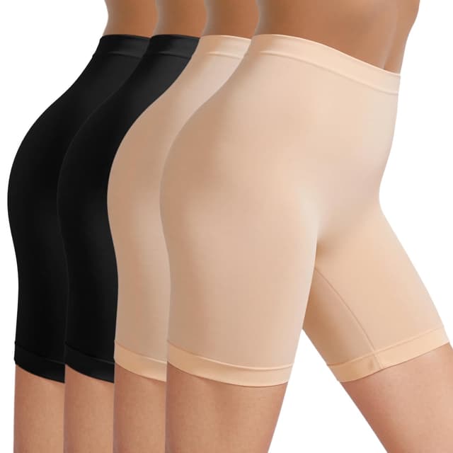 TIICHOO Radlerhose Damen Kurze Unter Kleid Anti Scheuer Sommer Leggings Kurz 4er Pack M 2 Schwarz/2 Beige 🌞👗