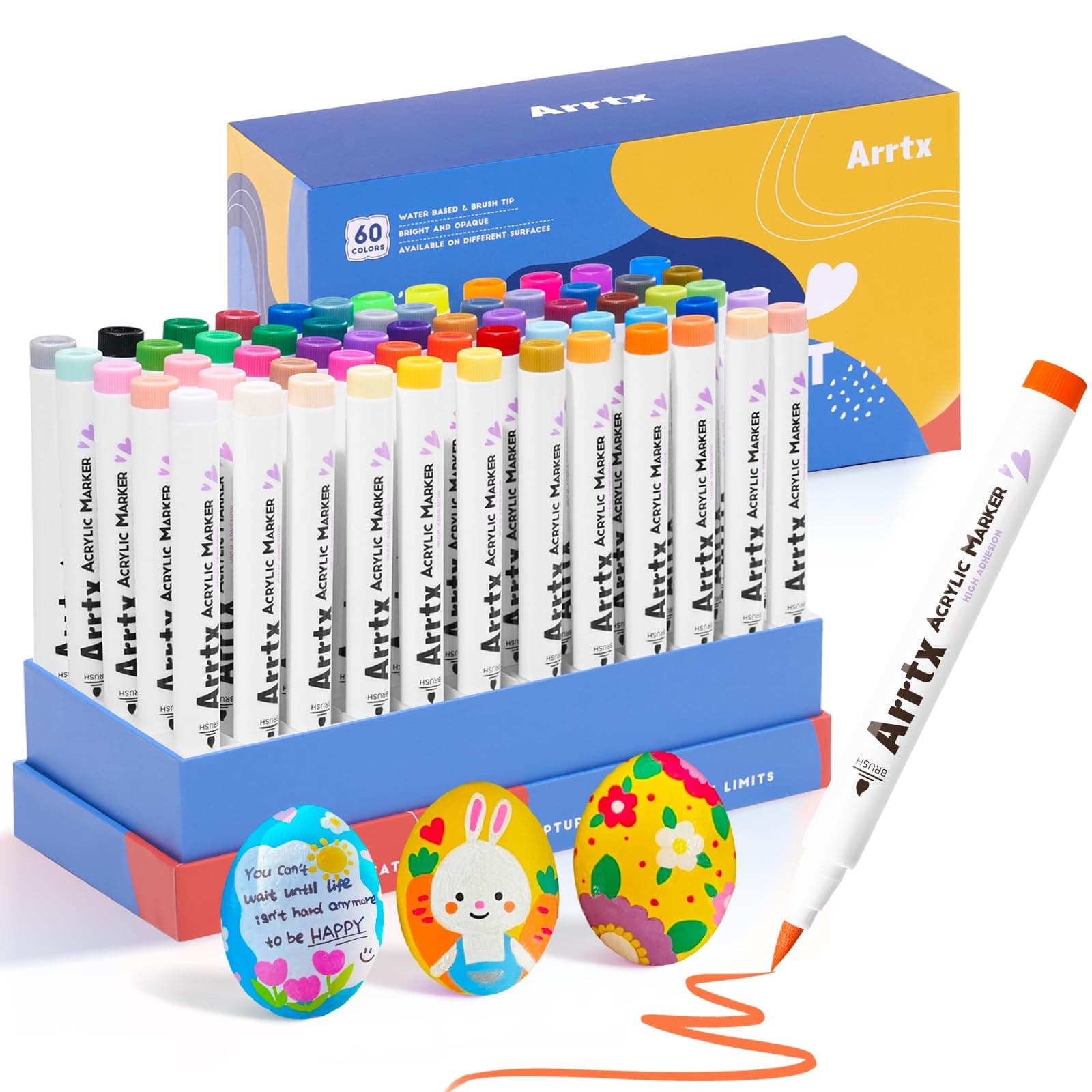 Arrtx Acrylstifte für Steine wasserfest, 60 Farben 1-6MM Pinselspitze Acrylfarbe Stifte 🎨