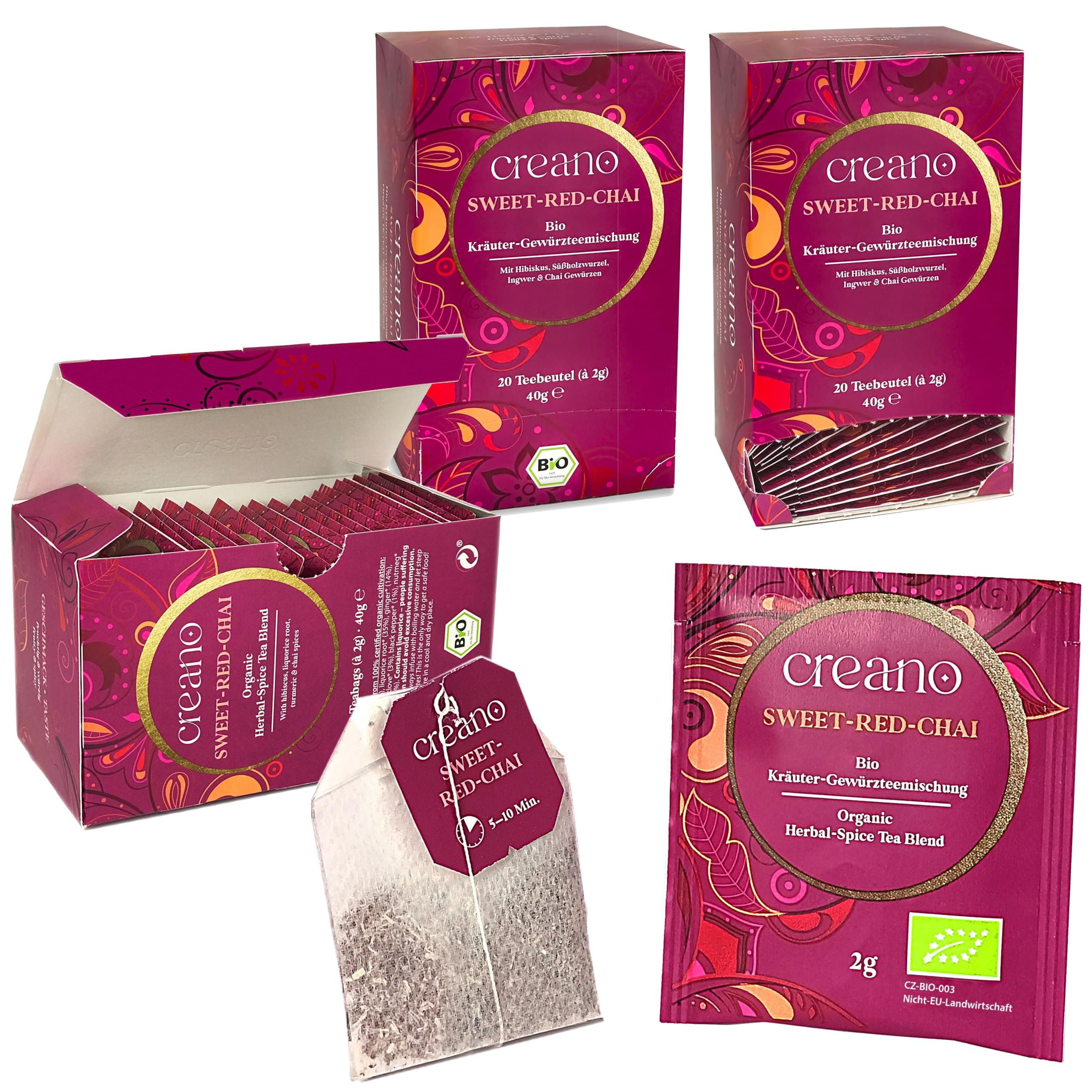 Angebot: Creano Bio Tee SWEET-RED-CHAI 3er Pack