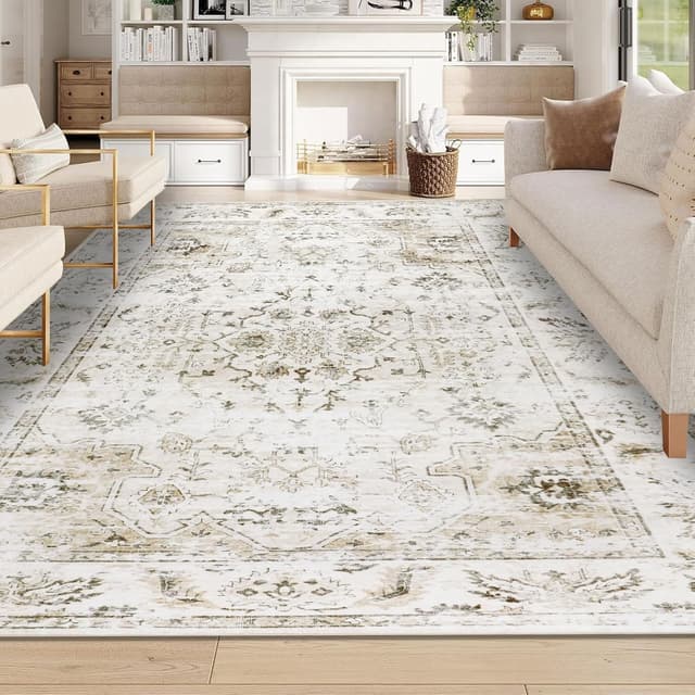 Homcomodar Teppich Beige 200x290cm | Premium Boho Teppich | Waschbarer Kurzflor Teppich