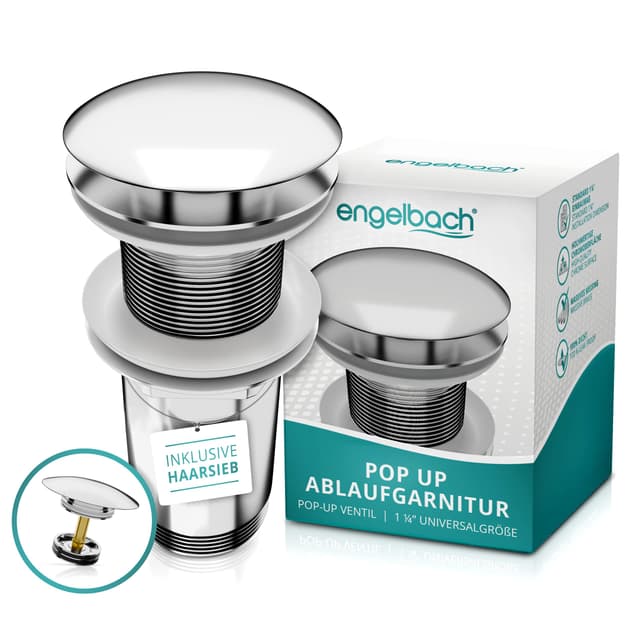 Engelbach® Universal Waschbecken Ablaufgarnitur - Pop up Ablaufventil mit und ohne Überlauf 🚿