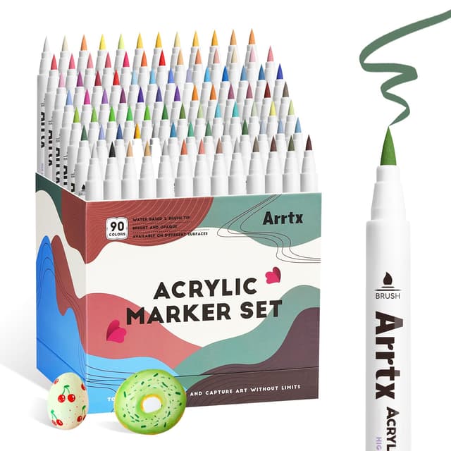 Arrtx Acrylstifte für Steine wasserfest, 90 Farben Acrylstifte Marker Pinsel Spitze